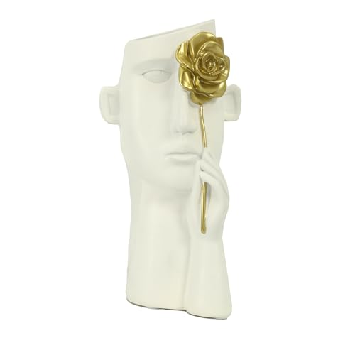 Vacchetti Übertopf aus Kunstharz Gesicht weiß Blume Gold 13 x 13 x Höhe 27 cm von Vacchetti Giuseppe