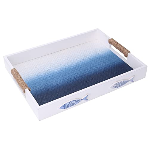 Väckchen Tablett aus Holz, rechteckig, Weiß/Blau, klein von Vacchetti Giuseppe