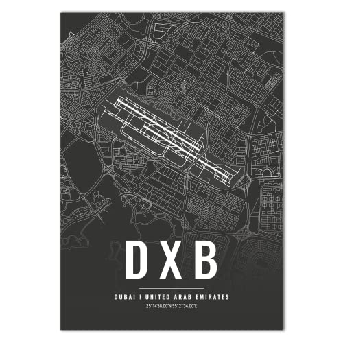 Vacentures Flughafen Poster - DXB - Dubai Wanddekoration Airport Poster Dubai (50x70 CM) von Vacentures