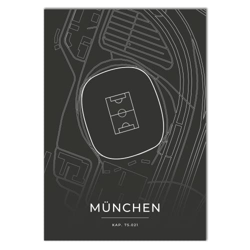 Vacentures München Stadion Poster - Fussballstadion-Poster - Geschenk für Fußballfans (50x70 CM) von Vacentures