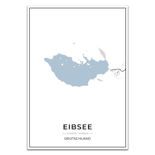 Vacentures Eibsee Karten Poster - Premium Wandbild ohne Bilderrahmen I Moderne Wanddeko für Wohnzimmer oder Schlafzimmer I Hochwertiger Druck (Blau, 30x40 CM) von Vacentures