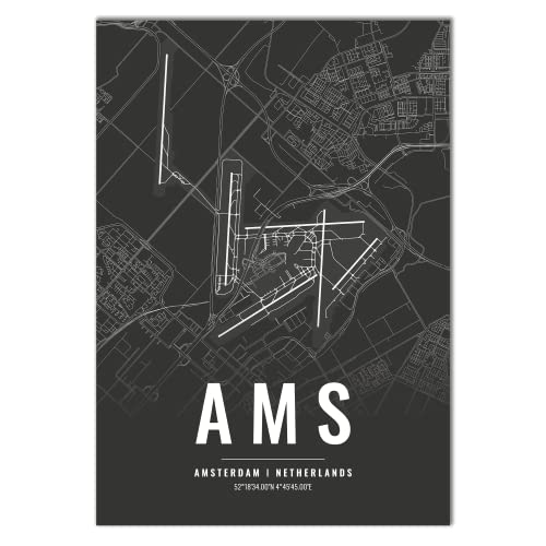 Vacentures Flughafen Poster - AMS - Amsterdam Wanddekoration Airport Poster Amsterdam (21x30 CM) von Vacentures