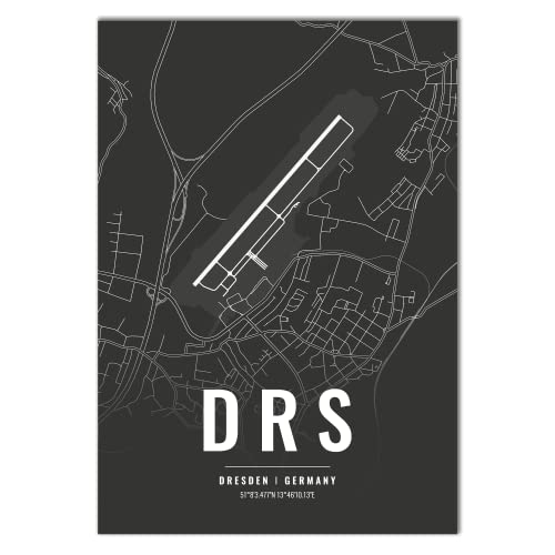 Vacentures Flughafen Poster - DRS - Dresden Wanddekoration Airport Poster Dresden (30x40 CM) von Vacentures