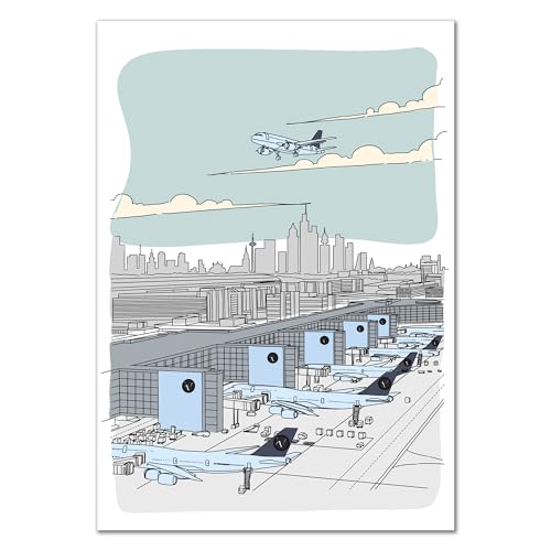 Vacentures Flughafen Poster Frankfurt FRA - Handgezeichnetes Airport Wandbild ohne Bilderrahmen für Wohnzimmer oder Büro I Geschenk für Piloten oder Flugbegleiter (30x40 CM) von Vacentures
