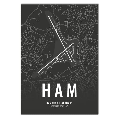 Vacentures Flughafen Poster - HAM- Hamburg Wanddekoration Airport Poster Hamburg (50x70 CM) von Vacentures