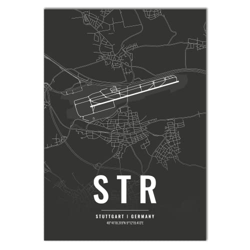 Vacentures Flughafen Poster - STR - Stuttgart Wanddekoration Airport Poster Stuttgart (21x30CM) von Vacentures