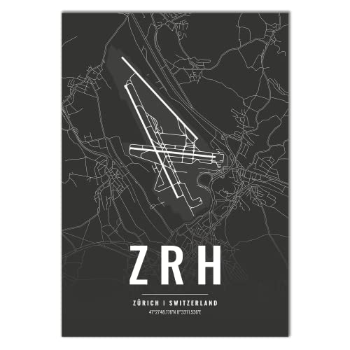 Vacentures Flughafen Poster - ZRH - Zürich Wanddekoration Airport Poster Zürich (30x40 CM) von Vacentures