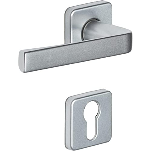 Vachette 0204138 Poignée de porte Türgriff-Set auf Rosetten Schlüssel L KAZA – für Zimmer-und Bürotüren – Material: Robustes Aluminium – Anodinox-Finish, Silber von Vachette