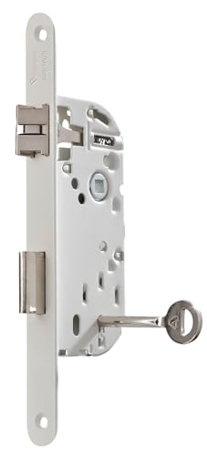 Vachette Einsteckschloss mit Schlüssel, Achse 40 mm, Kofferraum 135 mm, NF Level 2 – D25, wendbar ohne Demontage, Stulpe mit runden Enden – Innentür, Schlafzimmer, Büro – Weiß, Schließblech, 1 von Vachette