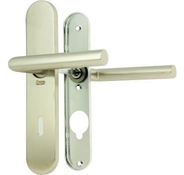 Vachette Linox 493 Türgriff-Set auf großer Platte – Winkelständer – Schlüssel-Version L – Zimmertür und Büro – Abstand 195 mm – einfaches Anbringungssystem – aus Edelstahl von Vachette