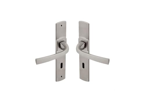 Vachette Türgriff-Set auf kleiner Muze-Platte – Version Schlüssel L Tür Küche/Wohnzimmer, Abstand 165 mm – System zum einfachen Anbringen – aus strapazierfähigem Zamak, Platin-Finish von Vachette