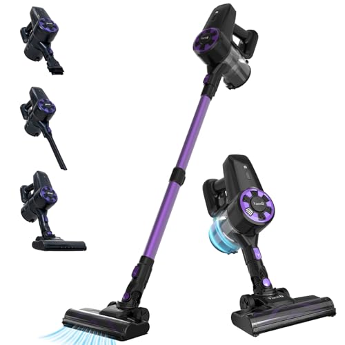 VacniQ Akku-Staubsauger,30Kpa Saugkraft, Kabellos, Faltbarer 250W Staubsauger für Tierhaare, Teppiche und Hartböden, Lange Akku-Laufzeit, Leichtgewicht, Einhandbedienung (lila-schwarz) von VacniQ