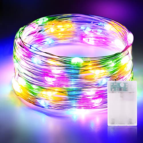 1 x 50er Micro LED Lichterkette Batterie Timer, 5 Meter Drahtlichterkette IP65 Wasserdichte Lichterkette innen für Weihnachten Zimmer Party Halloween Hochzeit Deko DIY - Bunt von Vacoulery