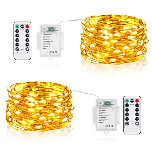 2 x 50er Led Lichterkette mit Batterie, 5M LED Batteriebetrieben Drahtlichterkette mit 8 Programm und Timer für Zimmer, Terrasse, Innen/Außen Dekoration, Beleuchtung Deko von Vacoulery