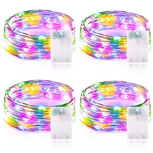 Lichterkette Batterie Timer, 4 Stück LED Lichterkette Bunt Batterie, 3m 30er LED Lichterkette Draht Halloween Dekoration Lichterkette für Party Weihnachten Garten Innen Deko - Bunt von Vacoulery