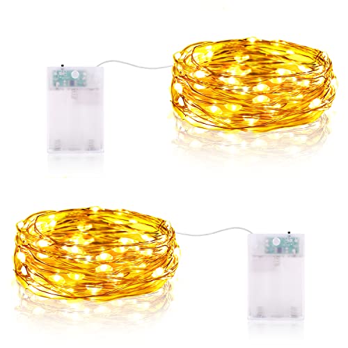 LED Lichterkette Batterie, 2 x 20er Micro LED Batteriebetrieben Drahtlichterkette mit Timer für Hochzeit Zimmer Garten Weihnachten Deko (Warmweiß, 2 Stück) von Vacoulery