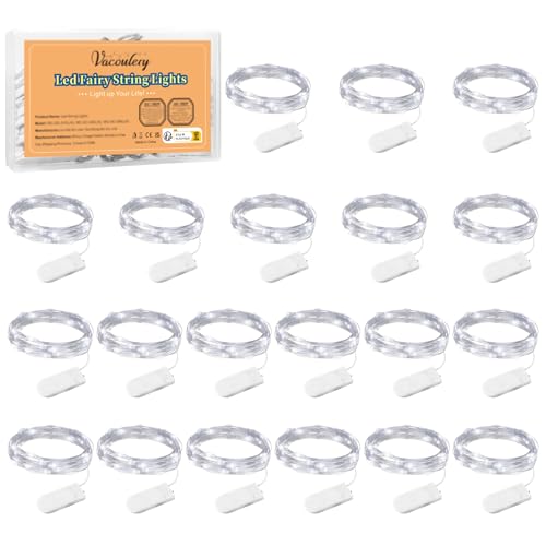 LED Lichterkette Batterie, 20 Stück Mini Lichterketten Kupferdraht 1M 10LEDs DIY Kleine Lichterkette Draht Wasserdichte für Party Hochzeit Weihnachten Garten Innen Deko (Kaltweiß) von Vacoulery