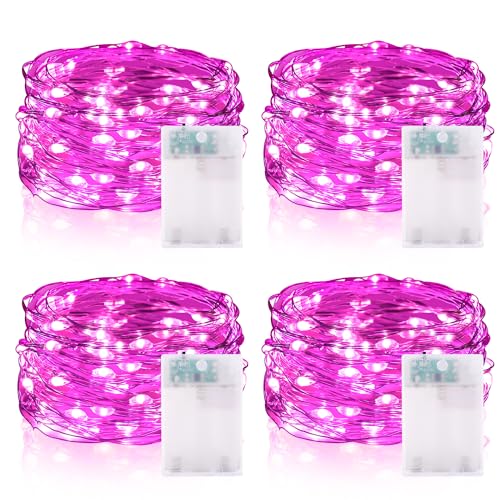 LED Lichterkette Batterie Timer, 5M 50 LED Micro Drahtlichterkette Wasserdichte Kupferdraht Lichterkette für Halloween Zimmer Party Garten Weihnachten Hochzeit Deko DIY (4 Stück, Rosa) von Vacoulery