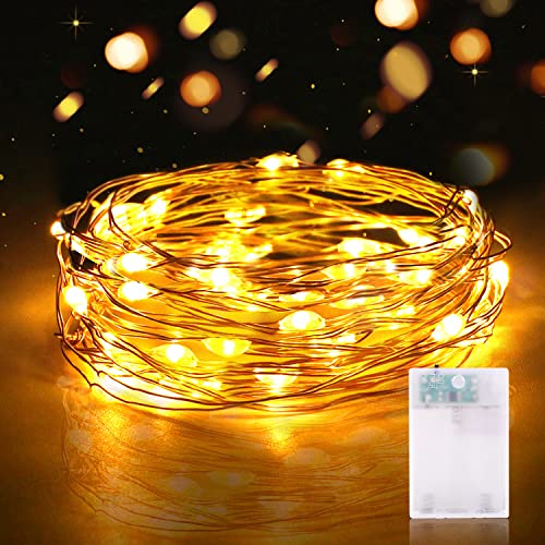 Lichterkette Timer Batterie, 1 Stück 2M 20er Micro LED Lichterkette, Drahtlichterkette Wasserdichte Kupferdraht Lichterkette für Zimmer Weihnachten Halloween Hochzeit (Warmweiß, 1 Stück) von Vacoulery