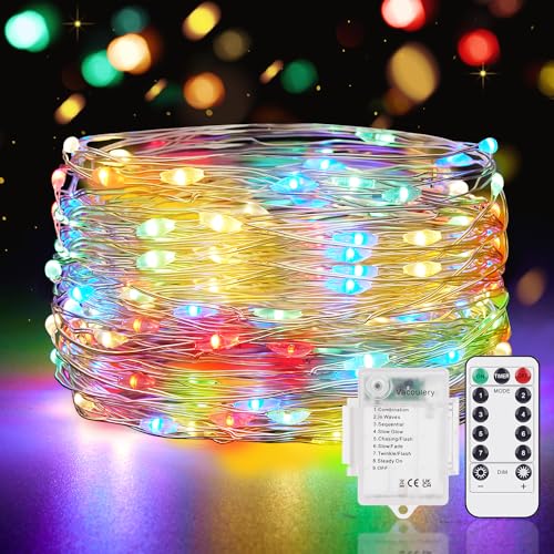 Lichterkette Timer Batterie, 1 Stück 5M 50er Micro LED Lichterkette mit 8 Programm, Drahtlichterkette Wasserdichte Kupferdraht Lichterkette für Zimmer Hochzeit Weihnachten von Vacoulery