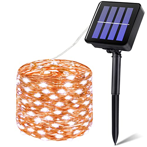 Vacoulery Solar Lichterkette Aussen, 12M 120LED Lichterkette Außen Wasserdicht KupferDraht 8 Modus Solarlichterkette Deko für Garten, Terrasse, Weihnachten, Hochzeit, Party (1 Stück, Kaltweiß) von Vacoulery