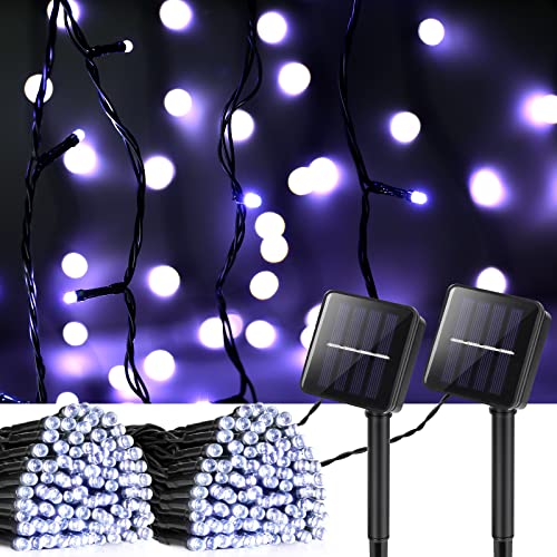 Solar Lichterkette Aussen, 2 Stück 12M 100LED Lichterkette Außen Wasserdicht 8 Modus Solarlichterkette Weihnachtsbaum Aussen Deko für Garten, Balkon, Terrasse, Hochzeit, Zaun, Party (Kaltweiß) von Vacoulery