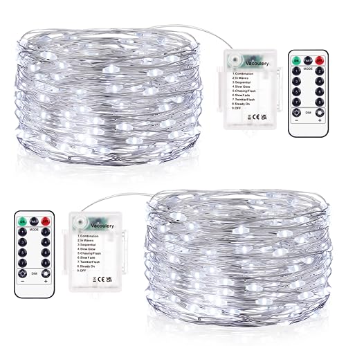 Vacoulery 2 Stück Lichterkette Batterie, 12M 120LED Lichterkette Batterie mit Timer & Fernbedienung 8 Modi, Wasserdicht Lichterkette Innen Außen für Weihnachten Garten Party Hochzeit Deko von Vacoulery