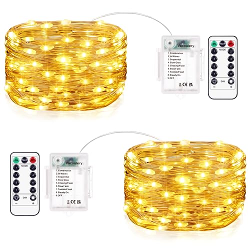 Vacoulery Lichterketten Batterie Timer, 2 Stück Batterie Kupfer Drahtlichterkette 10M 100LED Lichterketten Weihnachten 8 Programm für Zimmer, Terrasse, Innen/Außen Dekoration, Beleuchtung Deko von Vacoulery