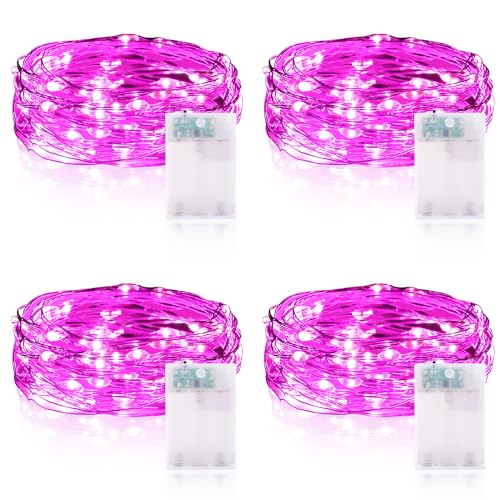 Vacoulery Lichterketten Batterie Timer [4 Pack], 2M 20 LED Lichterkette Batterie Wasserdichte Lichterketten für Zimmer Weihnachten Halloween Hochzeit Deko (Rosa, 4 Stück) von Vacoulery