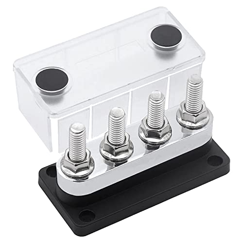 Vadillo 600A Bus Bar 4-Stud (3/8 Zoll) M10 High Current Copper Busbar Terminal Block Marine DC 12 V 24 V 48 V mit Abdeckung (schwarz) von Vadillo