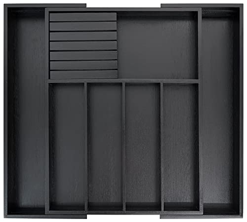VaeFae Bambus-Besteck-Schubladen-Organizer Küche, erweiterbarer Utensilien-Organizer mit Messerblock, Besteckkasten mit Trennwand, multifunktionaler Schubladen-Organizer aus Holz (schwarz). von VaeFae