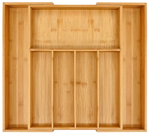 VaeFae Bambus-Schubladen-Organizer, erweiterbarer Besteck-Organizer und Besteckkasten, Holz-Schubladenteiler, Organizer für Küchenutensilien und Besteck (5-7 Fächer) von VaeFae