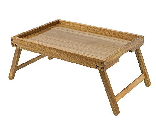 VaeFae Akazie Bett Tisch Tablett, Holz Frühstückstablett mit Klappbeinen, Betttablett für Essen und Laptop, Esstabletts für Schlafzimmer von VaeFae