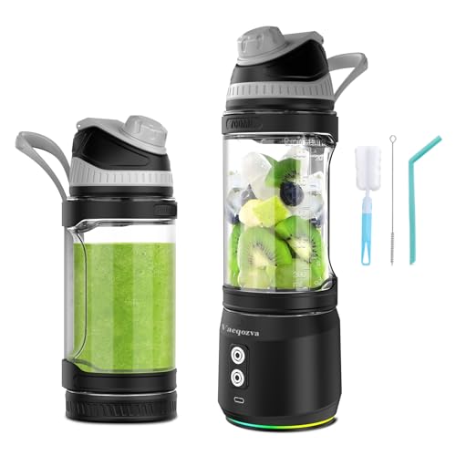 Tragbarer Mixer 700ml,Vaeqozva Mixer Smoothie Maker To Go,Portable Blender USB Wiederaufladbar Mini Smoothie Mixer mit Reisedeckel & 6 Klingen,Mixer To Go für Outdoor Sport Reisen,Schwarz-Grau von Vaeqozva
