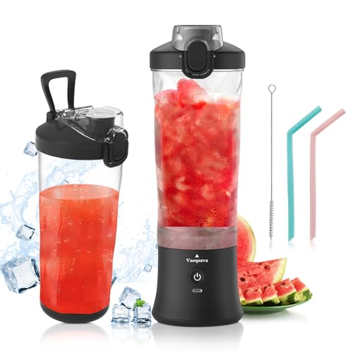 Vaeqozva Smoothie Maker Klein Blender 600ml,Tragbarer Mixer Smoothie Maker To Go Mixer Mini Standmixer USB mit 6 Klingen für Saft Shake Smoothie Marmelade für Outdoor Sport Reisen,Schwarz von Vaeqozva