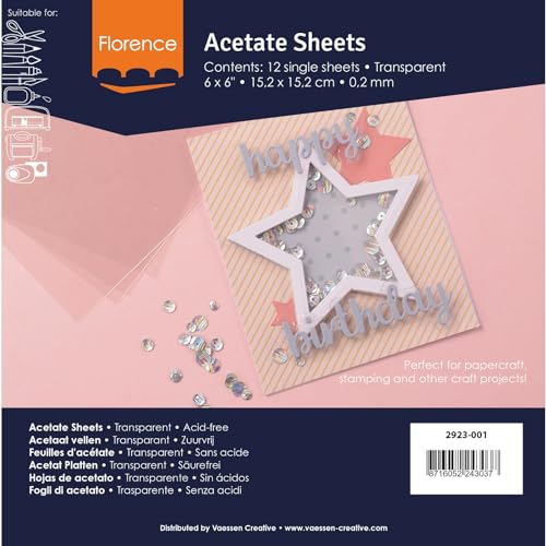 Vaessen Creative Florence Acetat Platten - Quadratisch Kraftpapier - 15,2 x 15,2 cm - Transparent - 10 Stück - für Scrapbook, Karten und Basteln - Hitzebeständig von Vaessen Creative