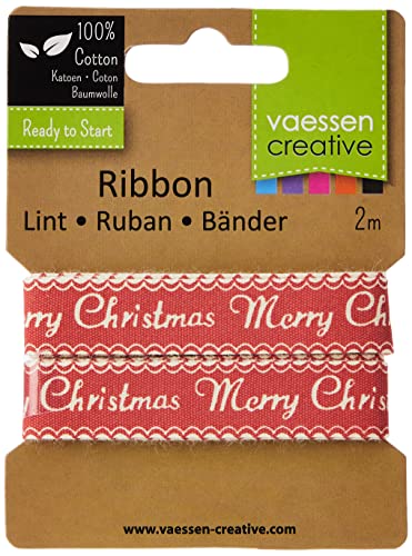 Vaessen Creative 1108-404 Weihnachtsband, Merry Christmas, Rot und Weiß, 100% Baumwolle, für Geschenkverpackungen und andere Bastelprojekte, Textil, 200 x 1,5 cm von Vaessen Creative