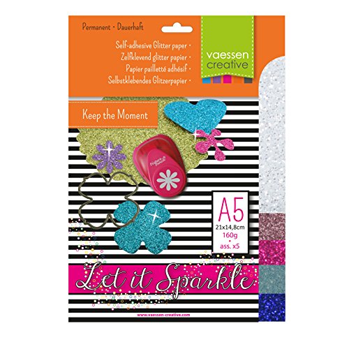 Florence Selbstklebend Glitzerfolie zum Basteln - Helle Töne - Papierbasteln 5 Stück - A5 Bastelpapier mit Glitzer für Scrapbooking, Stanzen und Kartengestaltung - 270 gsm von Vaessen Creative