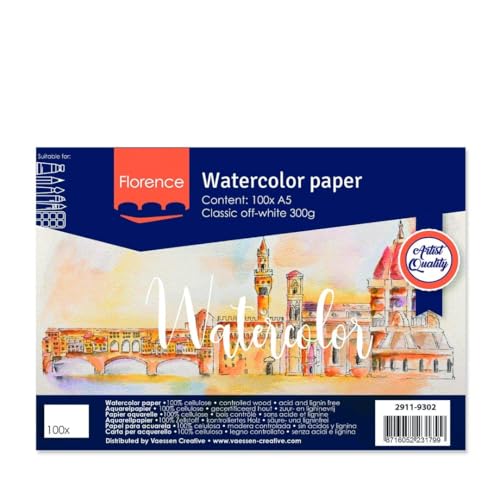 Vaessen Creative 2911-9302 Florence Glattes Aquarellpapier, Off White, 300 Gramm/m², 100 Stück, DIN A5, für Aquarellmalerei, Handlettering, Brush Lettering und andere Papierbasteleien, Papier Vaessen Creative 2911-9302 Florence Glattes Aquarellpapier, Off White, 300 Gramm/m², 100 Stück, DIN A5, für Aquarellmalerei, Handlettering, Brush Lettering und andere Papierbasteleien, Papier von Vaessen Creative