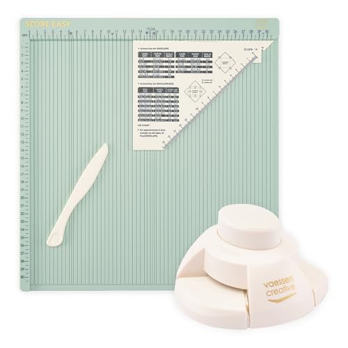 Vaessen Creative AMZBUN-0015 Bastelset-Falzbrett Score Easy 30,5 x 30,5 cm und 2-in-1 Kerbenstanzer – Ideal für Karten Basteln, Briefumschlag-Scrapbooking Zubehör, Minze-Weiß, Verschiedene von Vaessen Creative