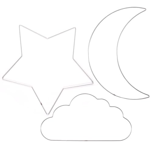 Vaessen Creative Metallringe 32 cm x 3 mm Stern, Mond, Wolke zum Basteln - 3 Stück Drahtkreis Silber und Deko Kranz Metall für TrockenblumenKranz, Makramee, Traumfänger, Mobile Basteln und Wanddeko von Vaessen Creative