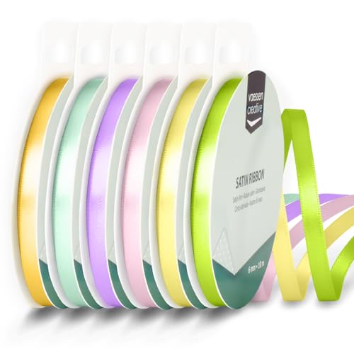 Vaessen Creative Satinband 6 mm x 10 m - Doppelseitiger Schleifenbänder und Dekoband zum Basteln - Geschenkband und Stoffbänder für Deko und Schateln - Frühling Farben Bunt - 6 Stück von Vaessen Creative