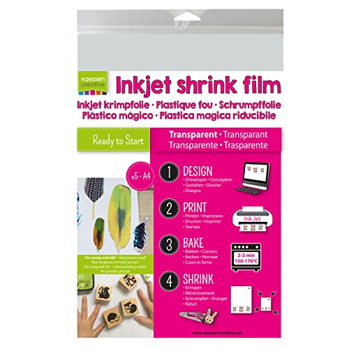 Vaessen Creative Schrumpffolie (Inkjet) A4 Transparent 5pcs, 21 x 29.8 x 0.3 cm von Vaessen Creative