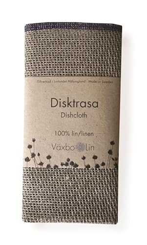 Vaxbo Lin Disktrasa Geschirrtuch, 100 % Leinen, hergestellt in Schweden, atemberaubende Farbauswahl (ungebleicht mit blauem Saum) von Växbo Lin