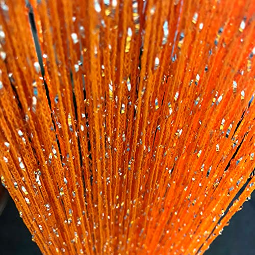 Vagasi 2 Stücke Türvorhang Hochzeit Fadengardine Fadenvorhang 100 x 200 cm Bead Fadenvorhang einfarbig Perle Glitzer schön für Schlafzimmer Restaurant Fotografie Hintergrund, Orange von Vagasi