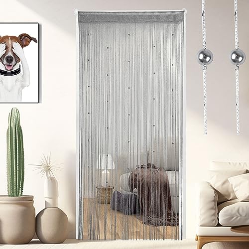 Vagasi 2 Stücke Türvorhang Hochzeit Fadengardine Fadenvorhang 100 x 200 cm Bead Fadenvorhang einfarbig Perle Glitzer schön für Schlafzimmer Restaurant Fotografie Hintergrund, Perle Silber von Vagasi