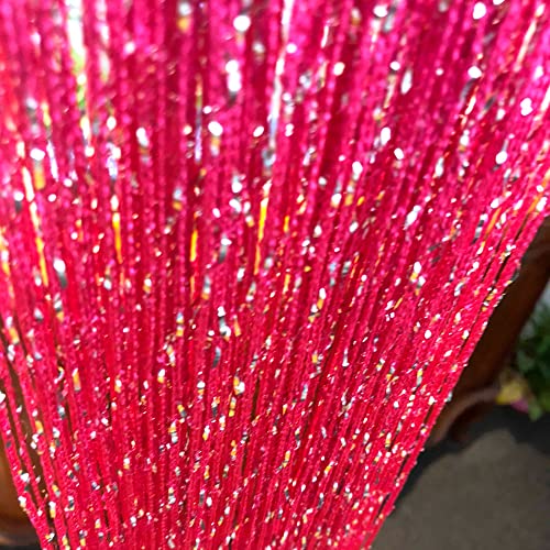 Vagasi 2 Stücke Türvorhang Hochzeit Fadengardine Fadenvorhang 100 x 200 cm Bead Fadenvorhang einfarbig Perle Glitzer schön für Schlafzimmer Restaurant Fotografie Hintergrund, Rot Rosa von Vagasi