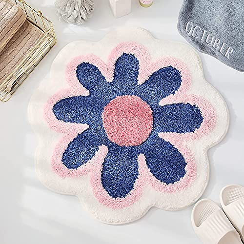 Vagbalena Badezimmerteppich Anti-Rutsch-Badematte Weiche Badezimmermatte Badezimmer saugfähige Badematte Badematte niedliche Blumenform Badezimmerteppich Duschmatte (Blau,Eine größe) von Vagbalena