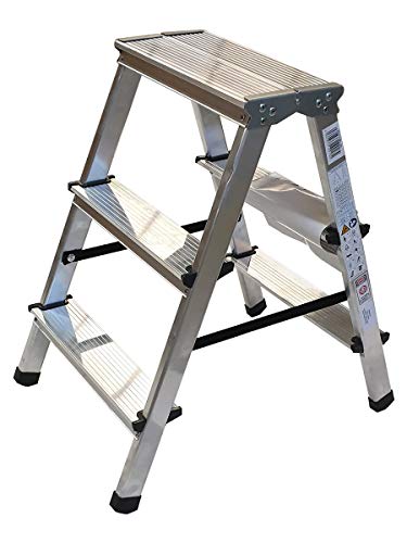 VaGo Aluleiter Trittleiter Leiter 3 Stufen zweiseitige Klappleiter Bockleiter von Vago-Tools