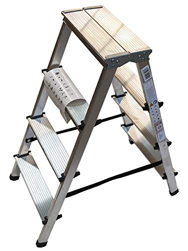 VaGo Aluleiter Trittleiter Leiter 4 Stufen zweiseitige Klappleiter Bockleiter von Vago-Tools